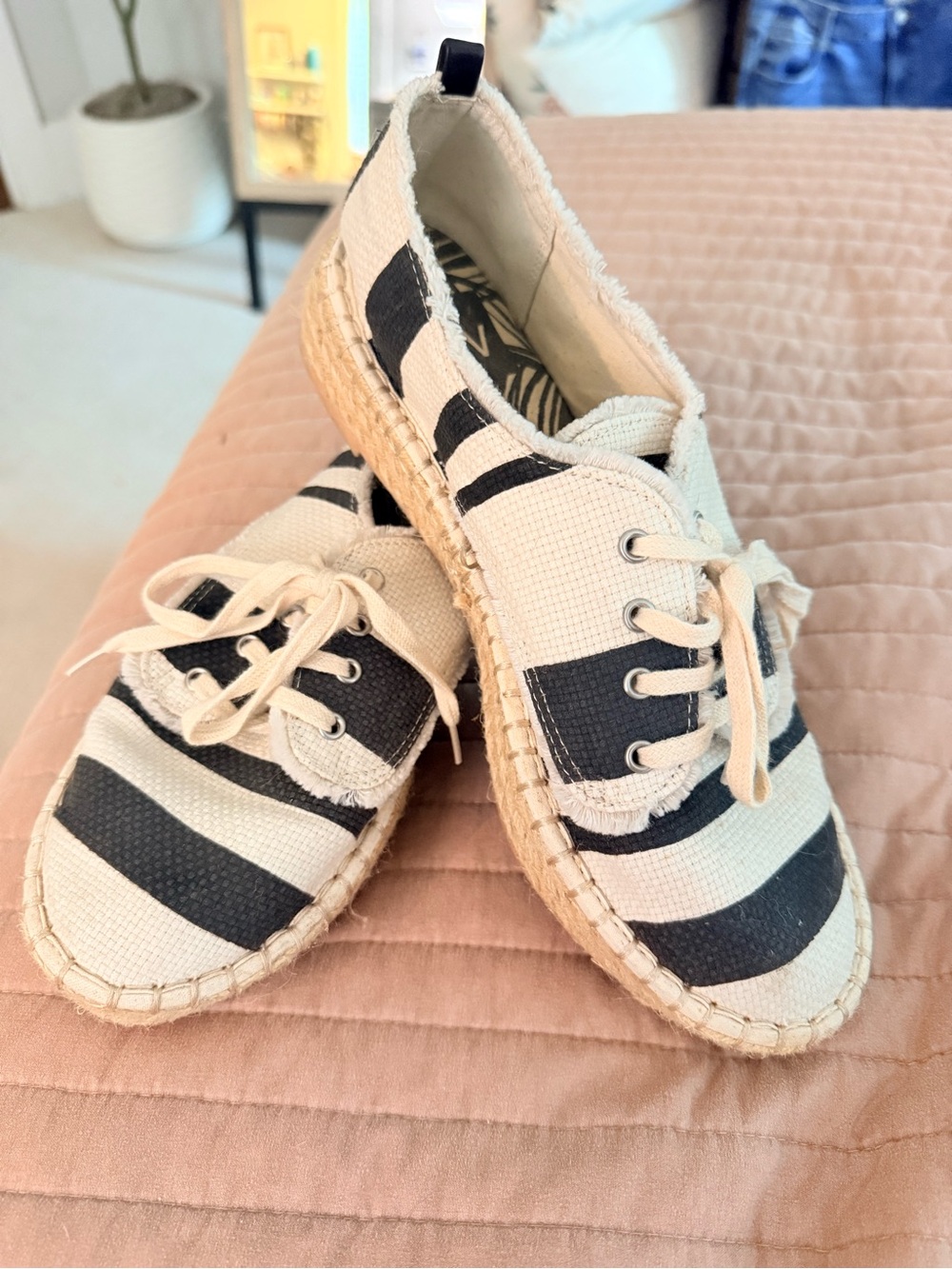 Striped Canvas Espadrille Sneakers - Black & Cream